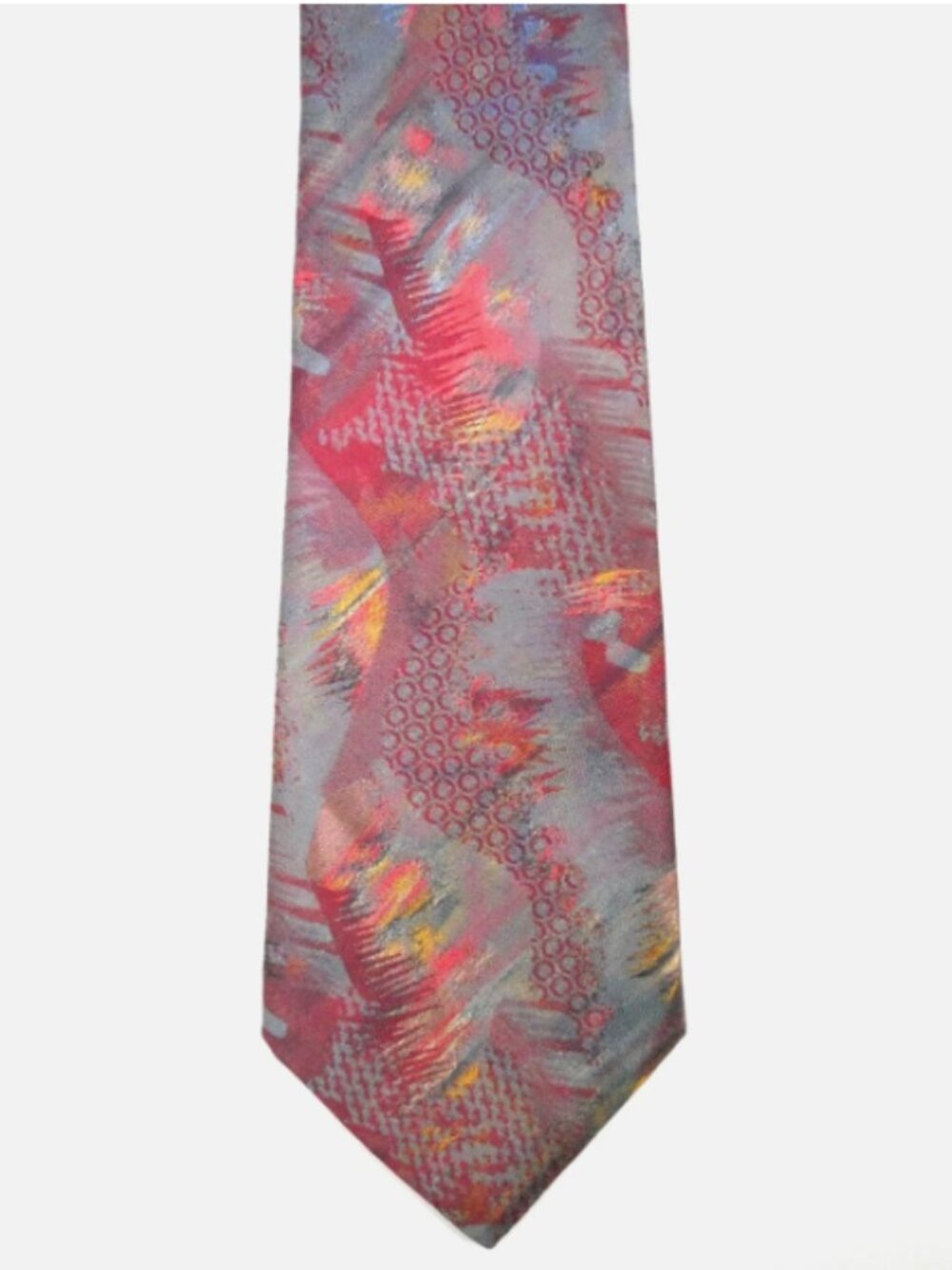Editions by Van Heusen Necktie Tie Red Pink Blue Abstract USA 3.5" Excellent